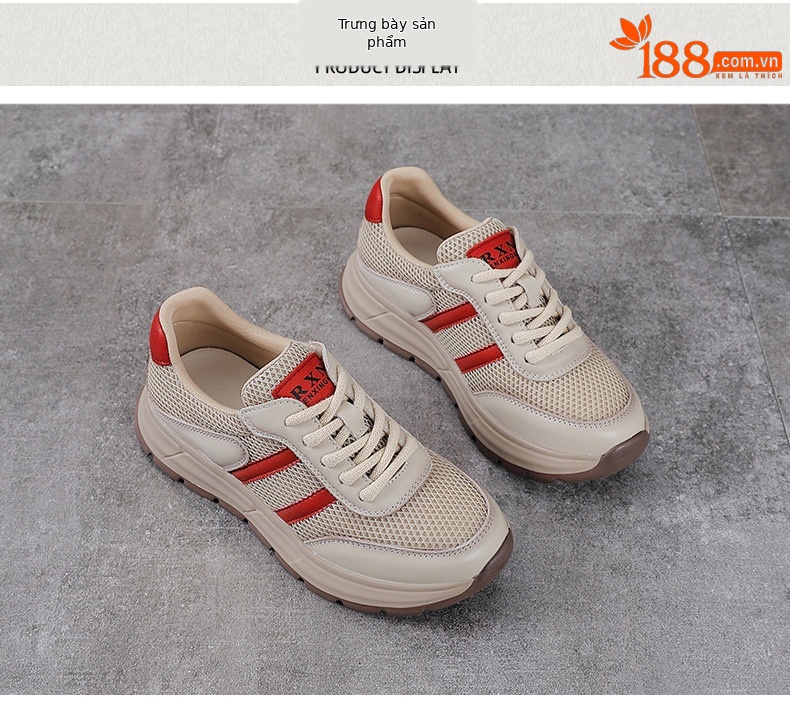 Giày sneaker nữ chunky đế dày lưới thoáng khí phối màu — màu vàng chi tiết 10