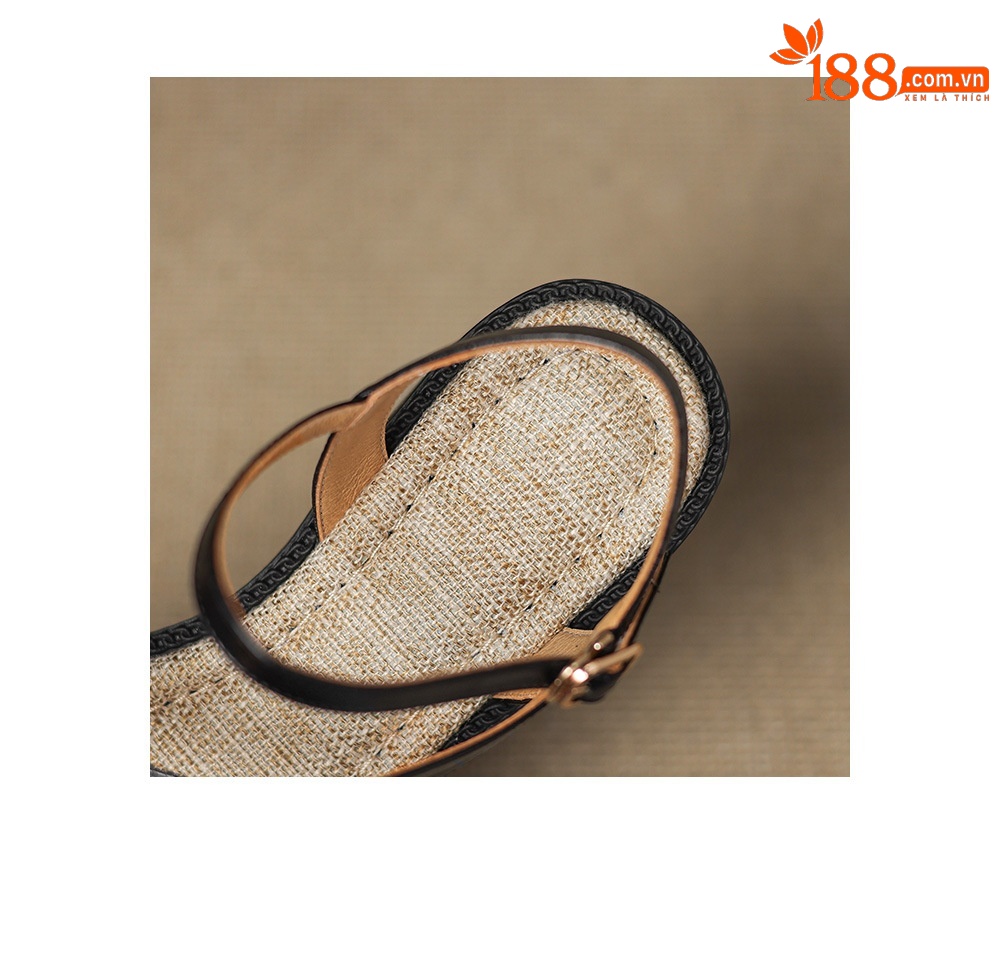 Dép sandal nữ xỏ ngón đế bệt quai ngang khóa — màu nâu chi tiết 22