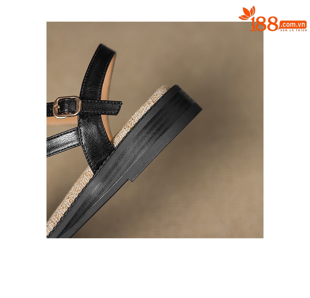 Dép sandal nữ xỏ ngón đế bệt quai ngang khóa — màu nâu chi tiết 23