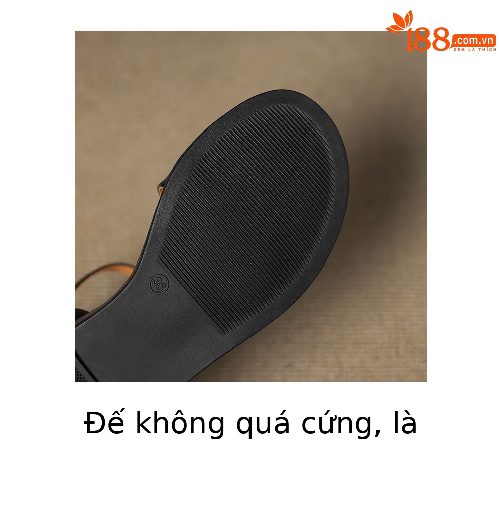 Dép sandal nữ xỏ ngón đế bệt quai ngang khóa — màu nâu chi tiết 24