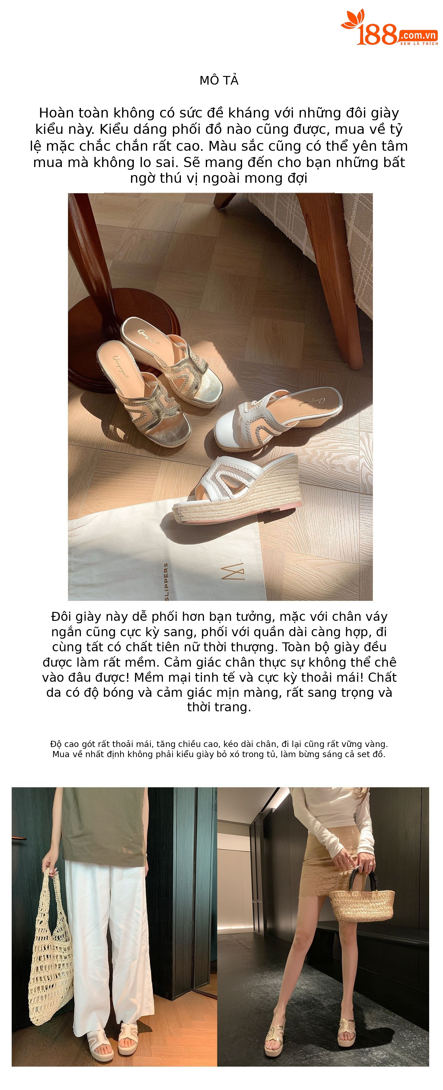 Sandal cao gót nữ hở mũi đế xuồng 9 cm, phong cách boho đan rơm — màu vàng, màu trắng ngà chi tiết 5