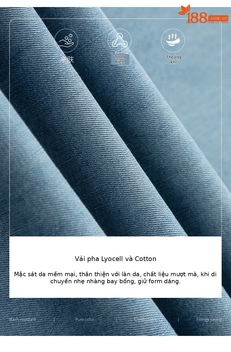 Quần jean nữ cao eo ống rộng dáng suông, chất liệu cotton pha tơ tằm thoáng mát, dài 103 cm — Thông thường - chiều dài quần khoảng 103cm chi tiết 3
