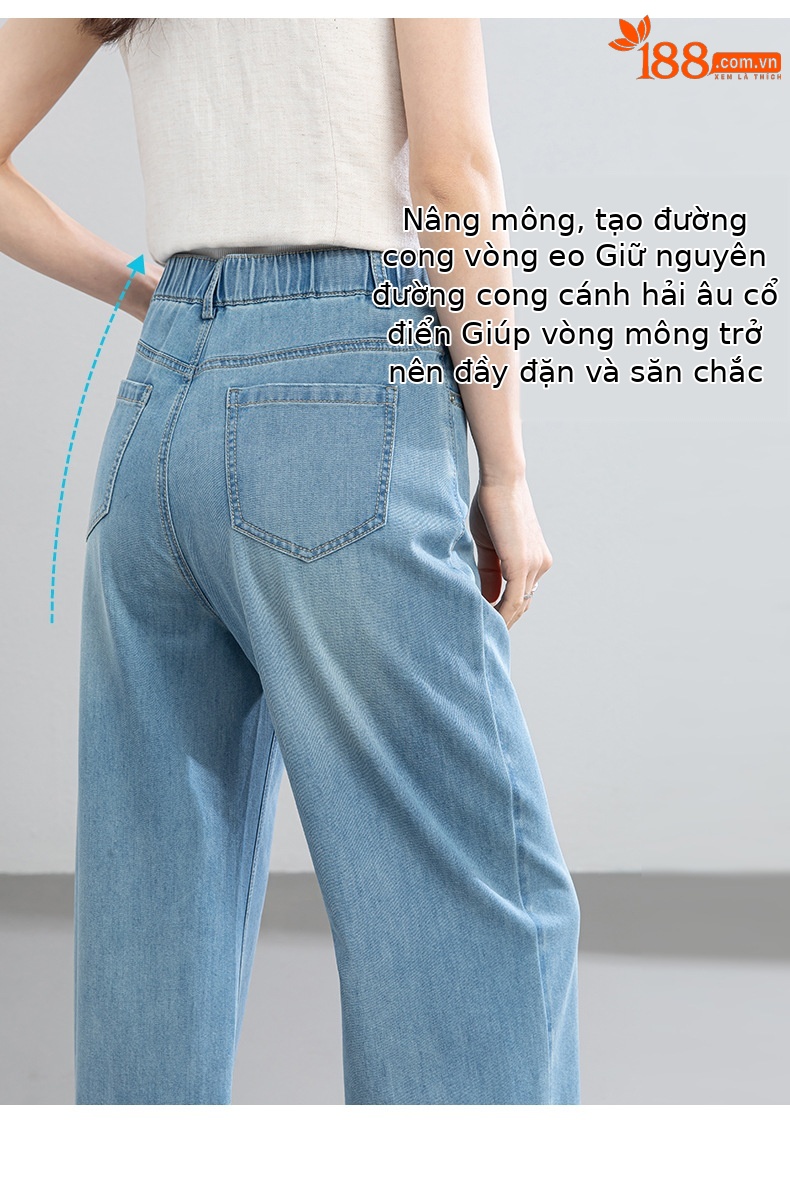 Quần jean nữ cao eo ống rộng dáng suông, chất liệu cotton pha tơ tằm thoáng mát, dài 103 cm — Thông thường - chiều dài quần khoảng 103cm chi tiết 14