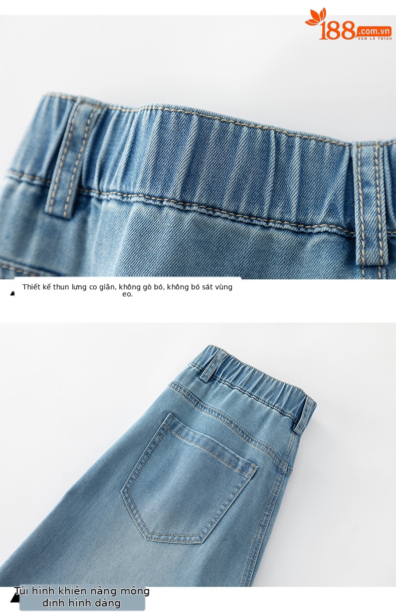 Quần jean nữ cao eo ống rộng dáng suông, chất liệu cotton pha tơ tằm thoáng mát, dài 103 cm — Thông thường - chiều dài quần khoảng 103cm chi tiết 17