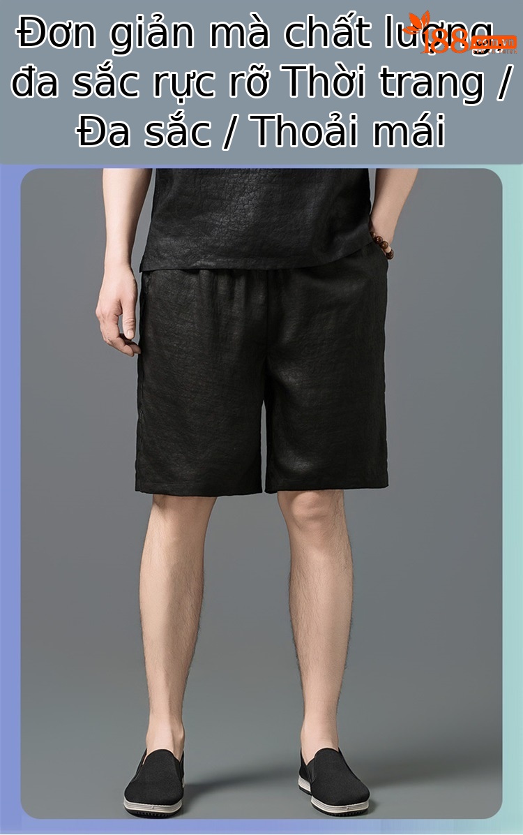 Quần short lụa vani nam rộng thùng thình, chất lụa mềm mát, phong cách giải trí mùa hè — Đen SPH8818 chi tiết 1