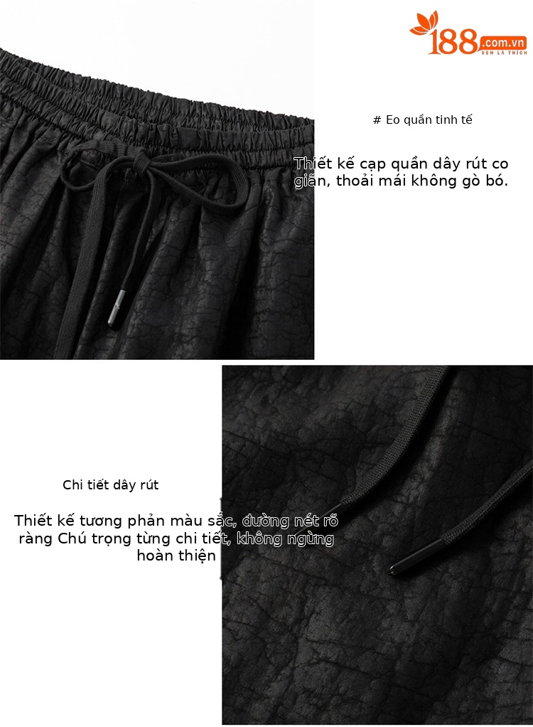 Quần short lụa vani nam rộng thùng thình, chất lụa mềm mát, phong cách giải trí mùa hè — Đen SPH8818 chi tiết 5