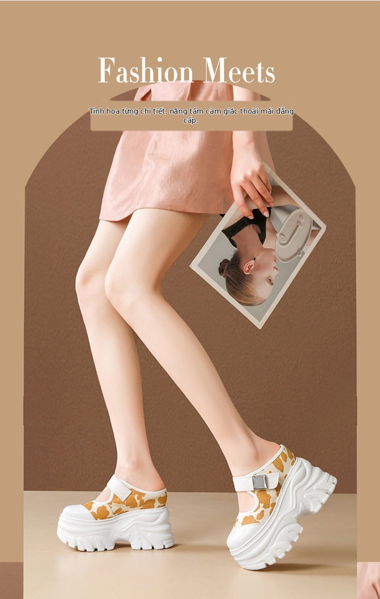 Sandal cao gót nữ hở mũi, đế xuồng 12 cm, quai bọc mũi, phối màu, phong cách dạo phố — [Đen], [Trắng], [Vàng nhạt] chi tiết 1
