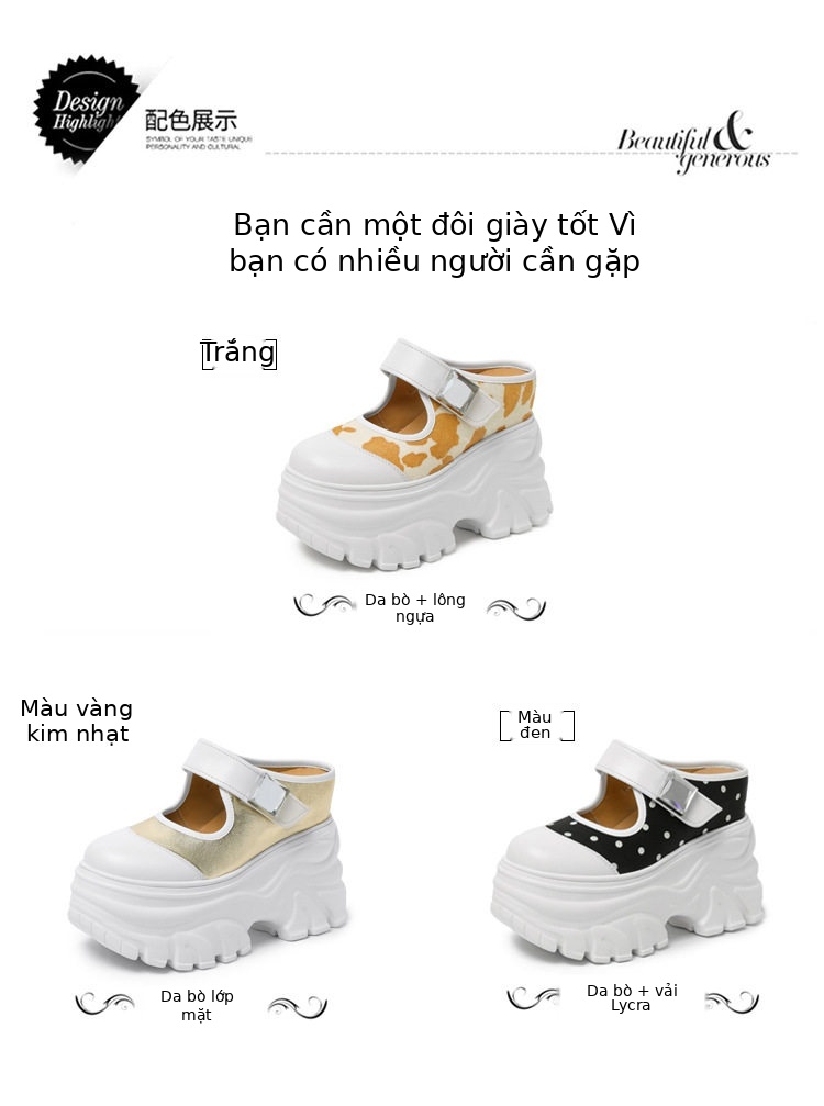 Sandal cao gót nữ hở mũi, đế xuồng 12 cm, quai bọc mũi, phối màu, phong cách dạo phố — [Đen], [Trắng], [Vàng nhạt] chi tiết 2