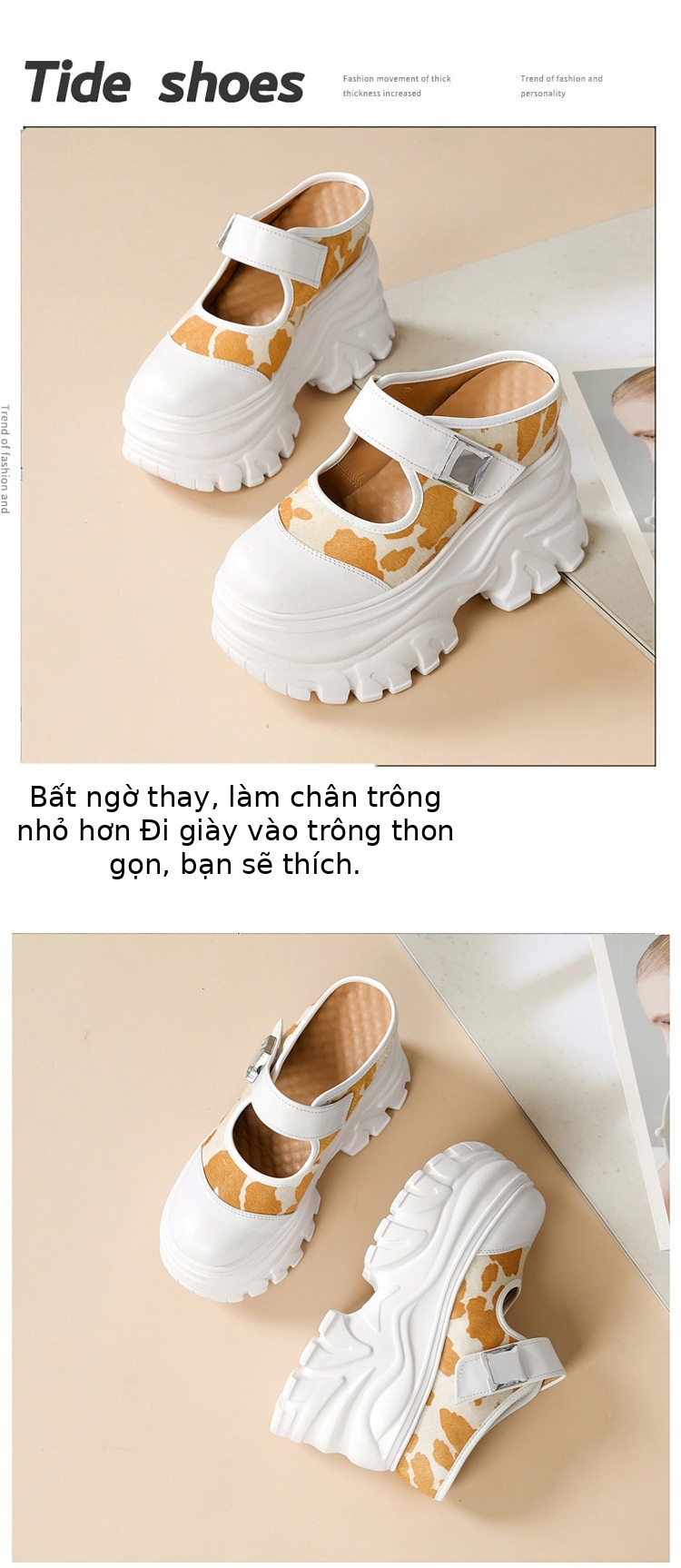 Sandal cao gót nữ hở mũi, đế xuồng 12 cm, quai bọc mũi, phối màu, phong cách dạo phố — [Đen], [Trắng], [Vàng nhạt] chi tiết 3