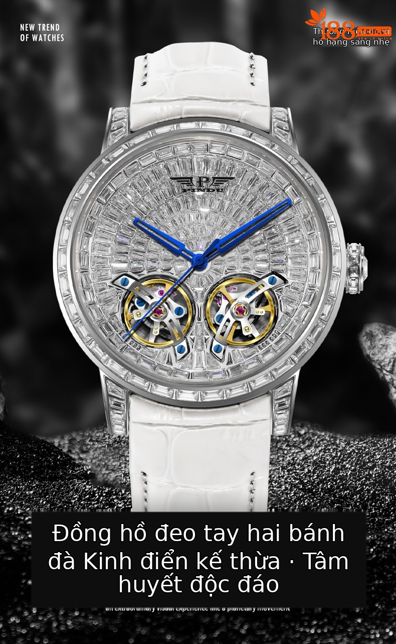 Đồng hồ nam automatic lộ máy phát quang đính đá hai bánh xe bay chống nước đa năng chi tiết 1