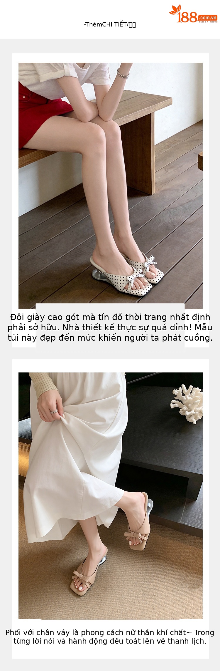 Sandal cao gót nữ mũi vuông hở ngón, đế xuồng chấm bi nơ bướm, gót 6 cm — màu đen, màu trắng ngà, màu mơ chi tiết 7