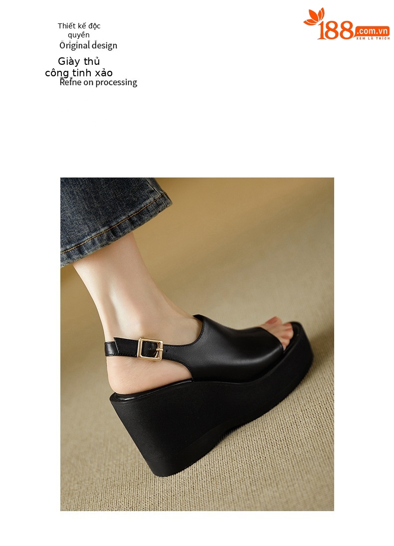Sandal cao gót nữ mũi nhọn hở ngón, đế xuồng dày, quai một chữ, gót 9 cm — đen chi tiết 5