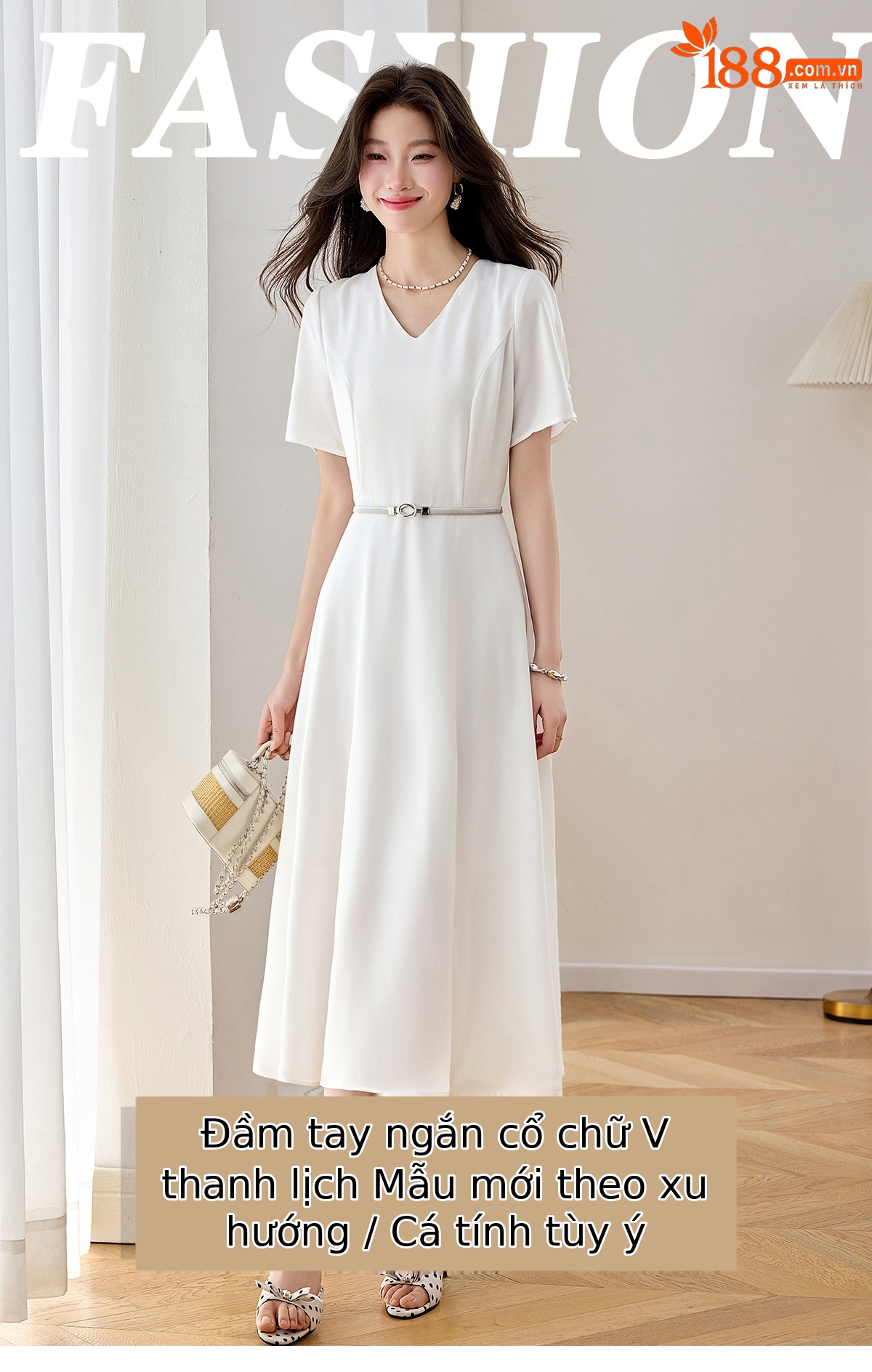 Đầm maxi nữ thắt eo cổ V dáng dài phối màu trơn — màu xanh đậm, màu tím, màu trắng chi tiết 1
