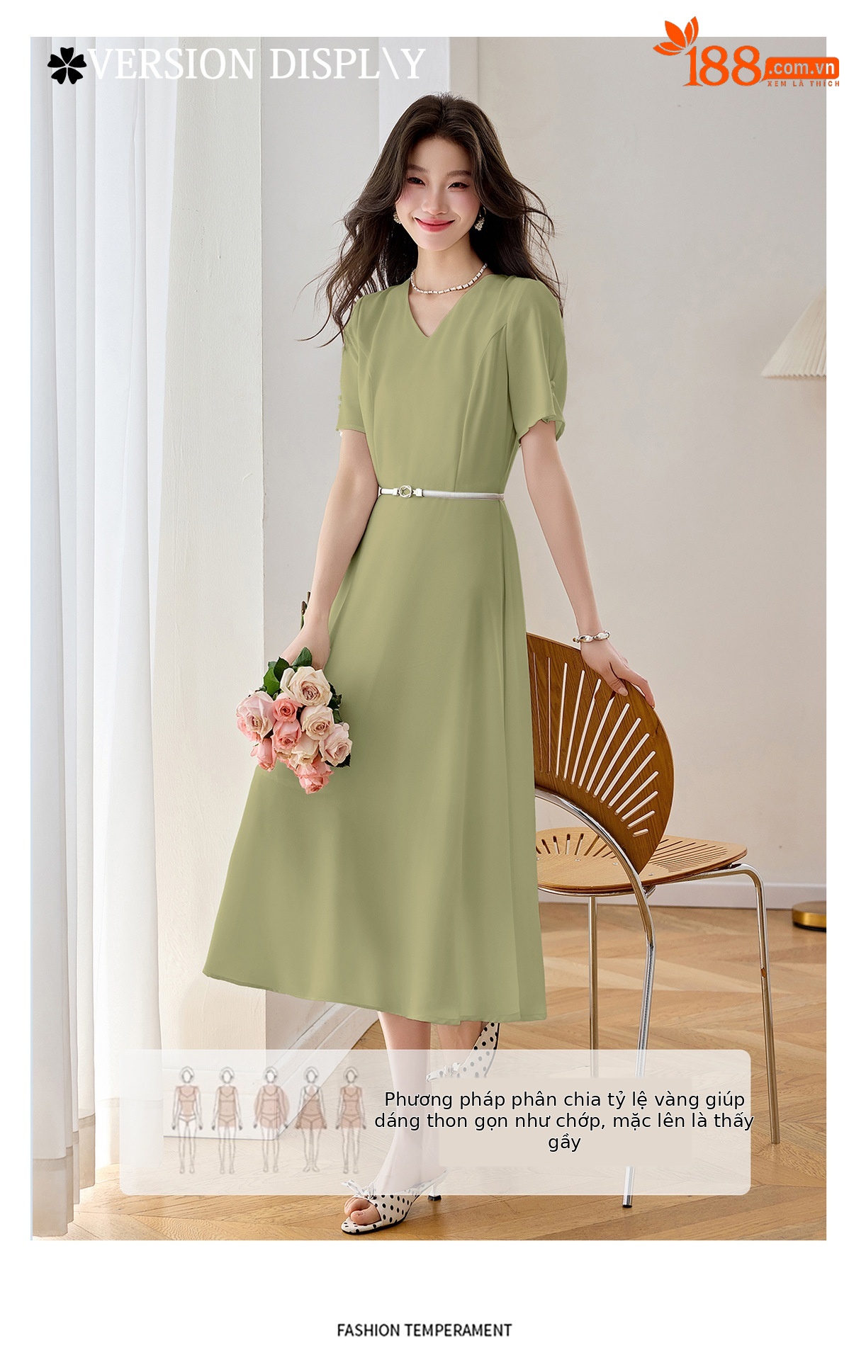 Đầm maxi nữ thắt eo cổ V dáng dài phối màu trơn — màu xanh đậm, màu tím, màu trắng chi tiết 3