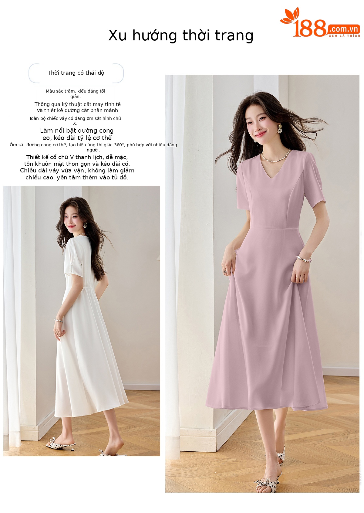 Đầm maxi nữ thắt eo cổ V dáng dài phối màu trơn — màu xanh đậm, màu tím, màu trắng chi tiết 2