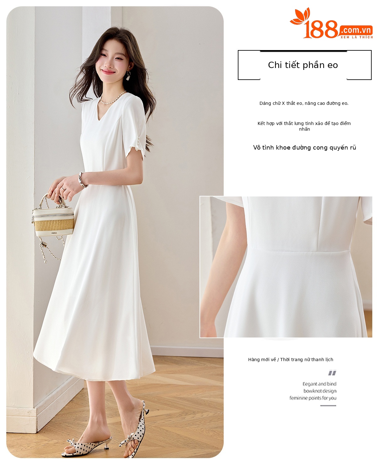 Đầm maxi nữ thắt eo cổ V dáng dài phối màu trơn — màu xanh đậm, màu tím, màu trắng chi tiết 6