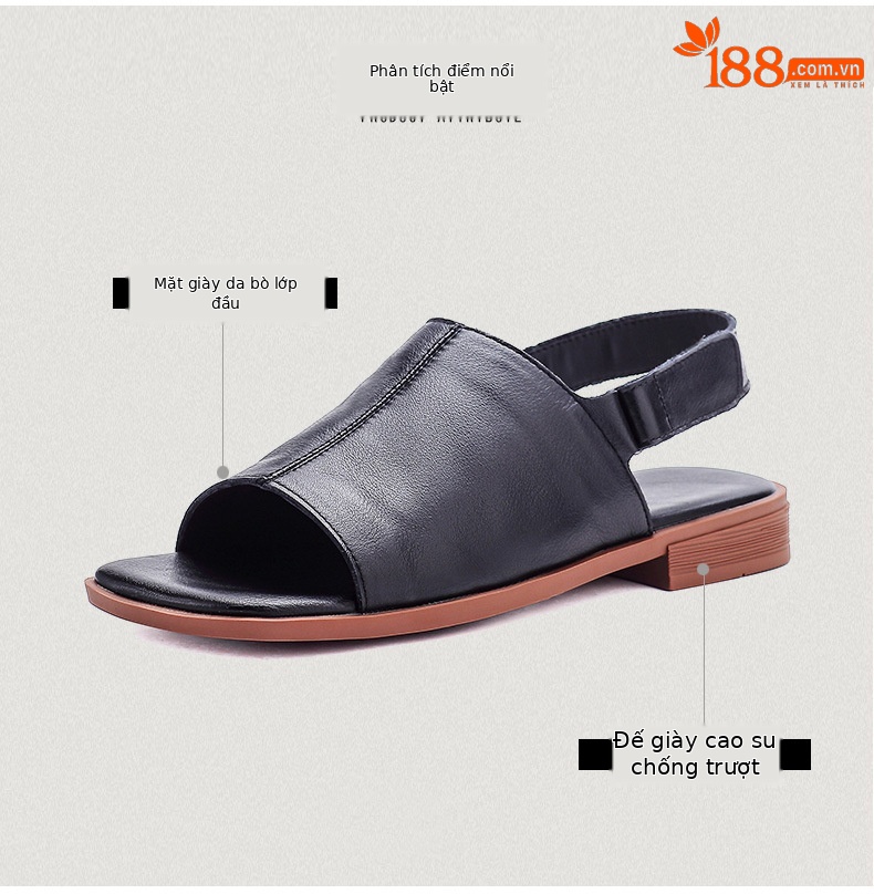 Sandal nữ da bò thật hở mũi phong cách cổ điển quai chữ V đế bệt mềm — màu nâu chi tiết 3