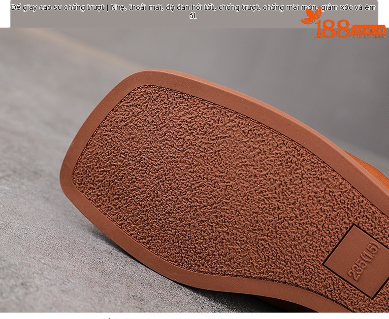 Sandal nữ da bò thật hở mũi phong cách cổ điển quai chữ V đế bệt mềm — màu nâu chi tiết 7