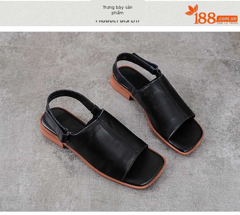 Sandal nữ da bò thật hở mũi phong cách cổ điển quai chữ V đế bệt mềm — màu nâu chi tiết 10