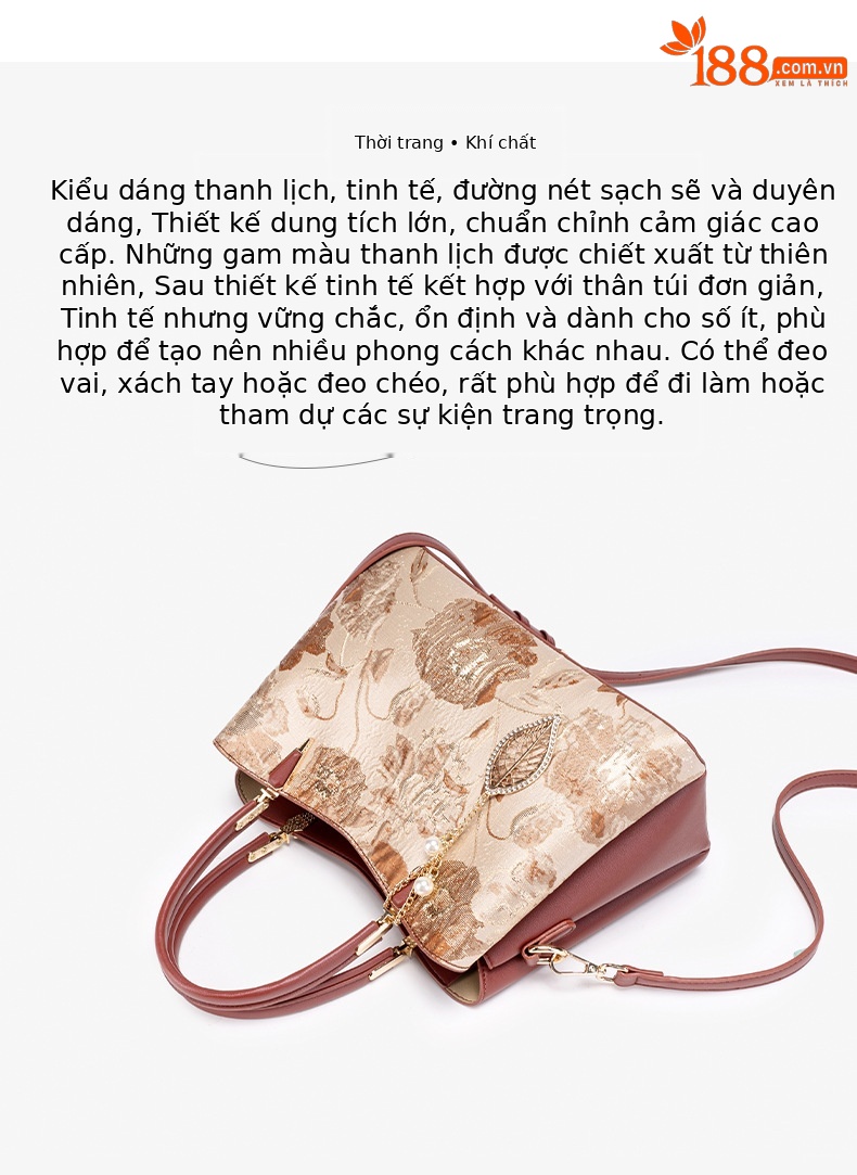 Túi bucket nữ phong cách Trung Hoa mới, họa tiết jacquard, dây rút, đeo chéo hoặc kẹp nách chi tiết 4