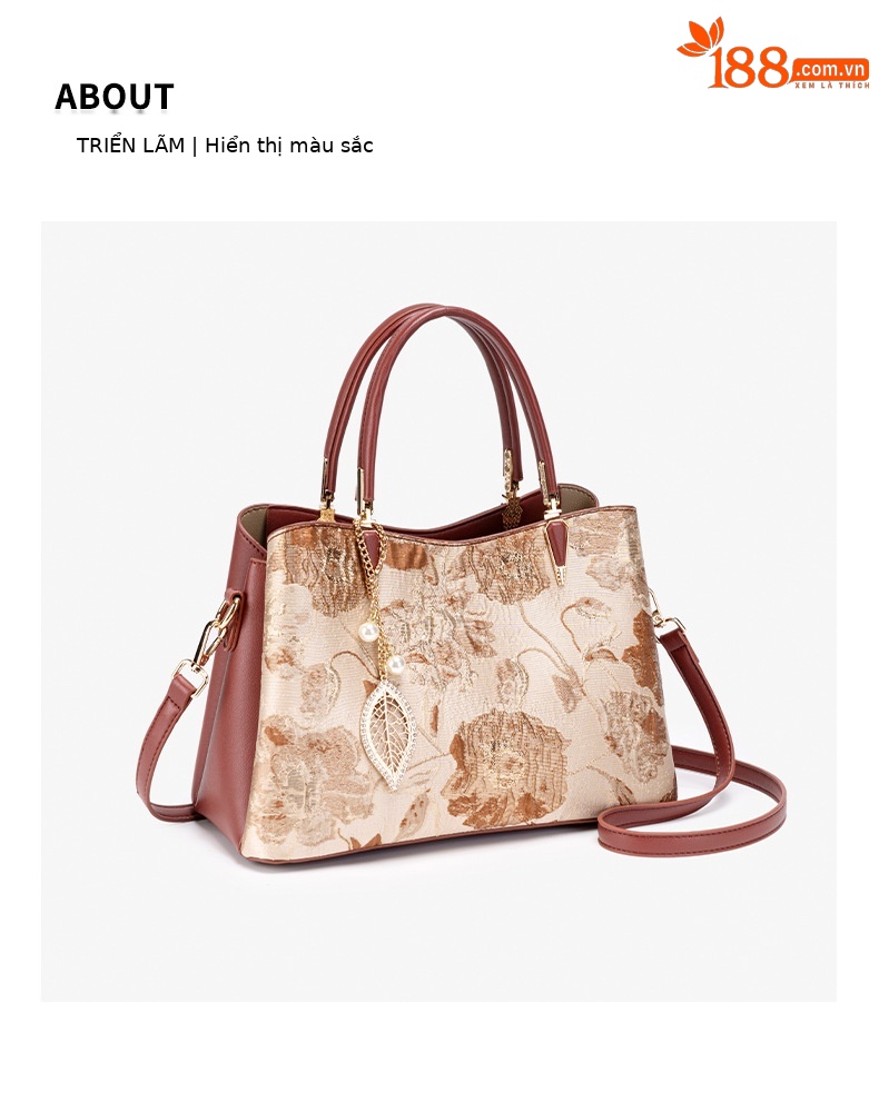 Túi bucket nữ phong cách Trung Hoa mới, họa tiết jacquard, dây rút, đeo chéo hoặc kẹp nách chi tiết 10