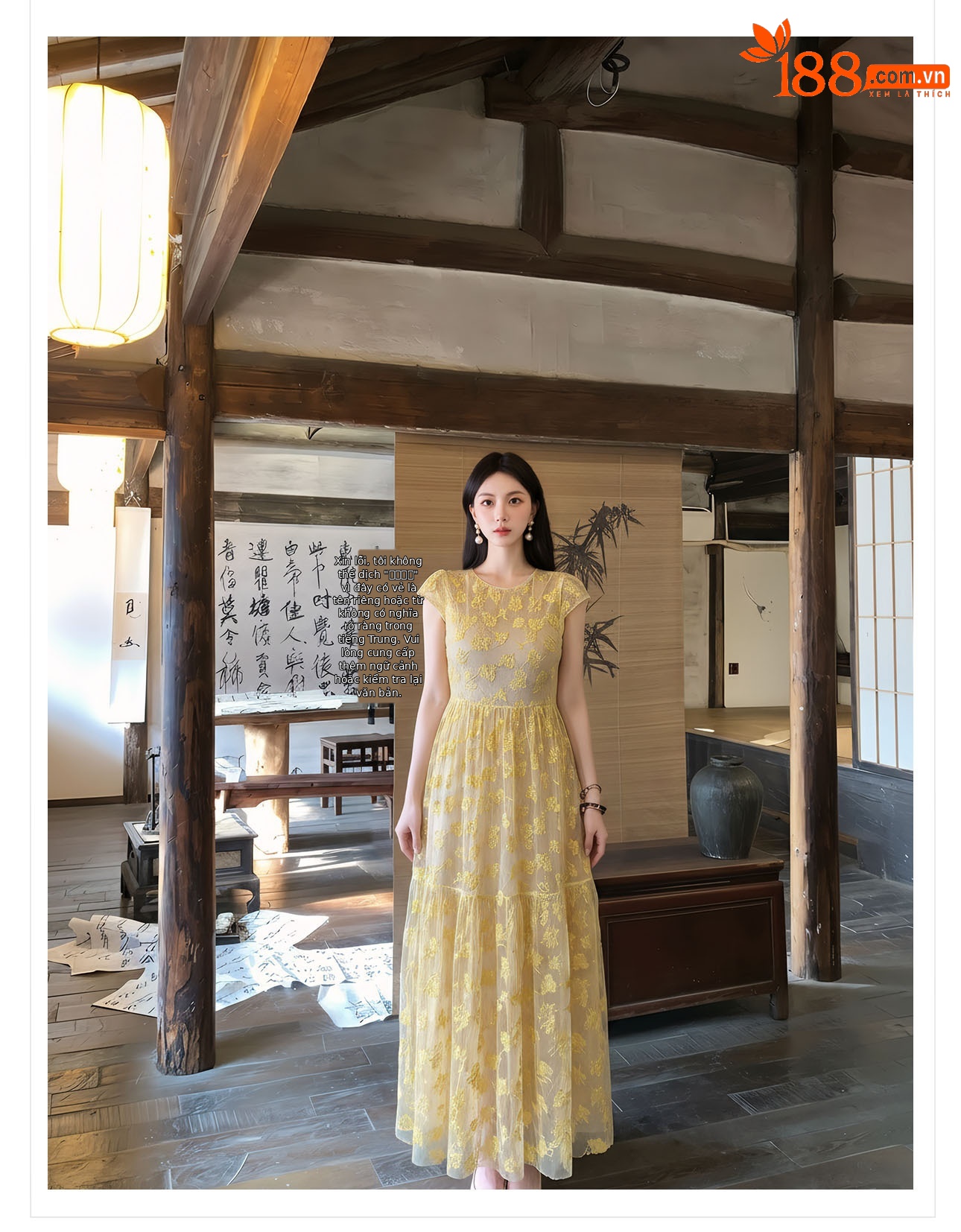 Đầm maxi nữ thêu ren hoa cổ điển tay ngắn thắt eo — màu sắc chi tiết 11