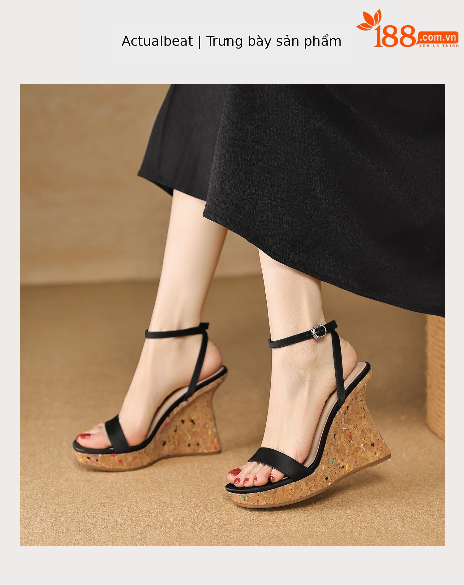 Sandal cao gót nữ quai ngang hở mũi đế xuồng gót 9 cm — màu đen, bạc chi tiết 10
