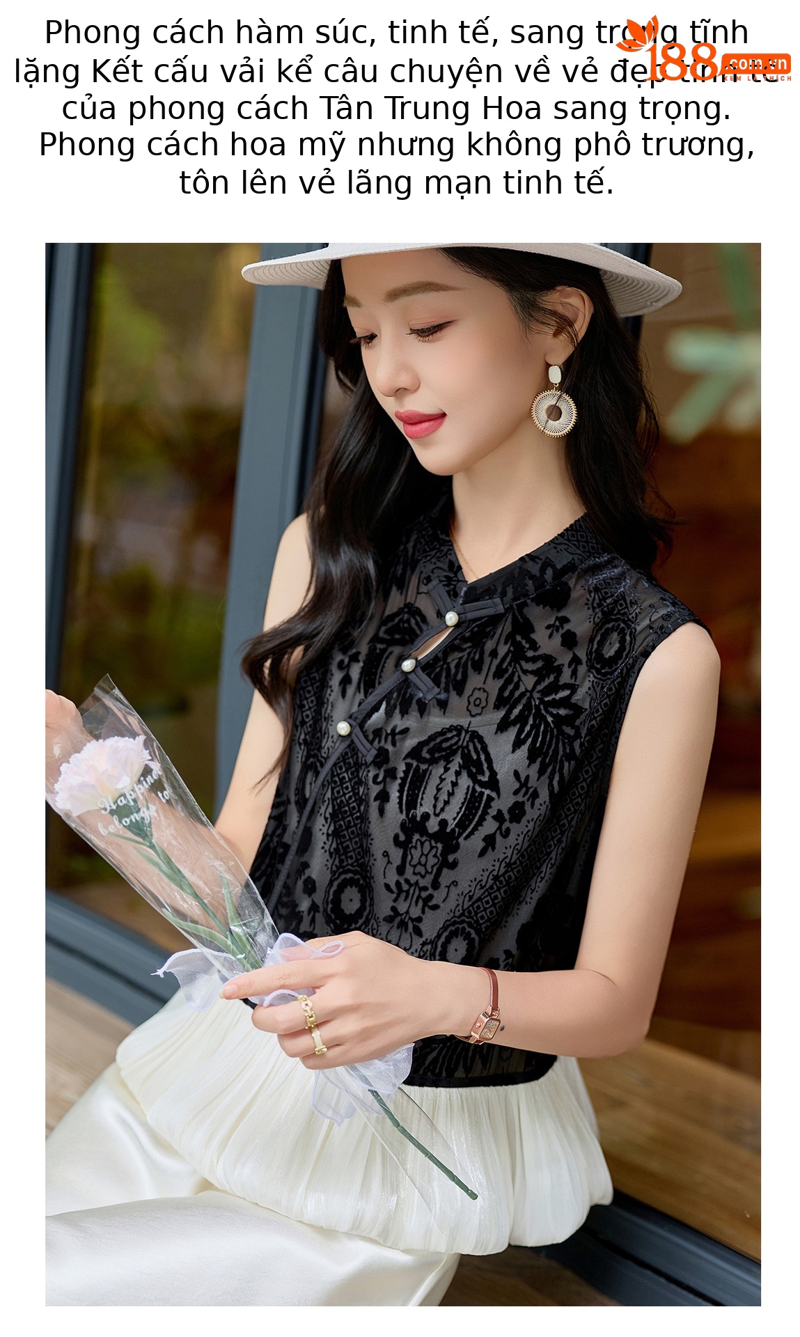 Bộ váy hai mảnh nữ tân cổ điển gồm áo gile và váy yếm hoa văn nổi — màu be, màu đen chi tiết 1