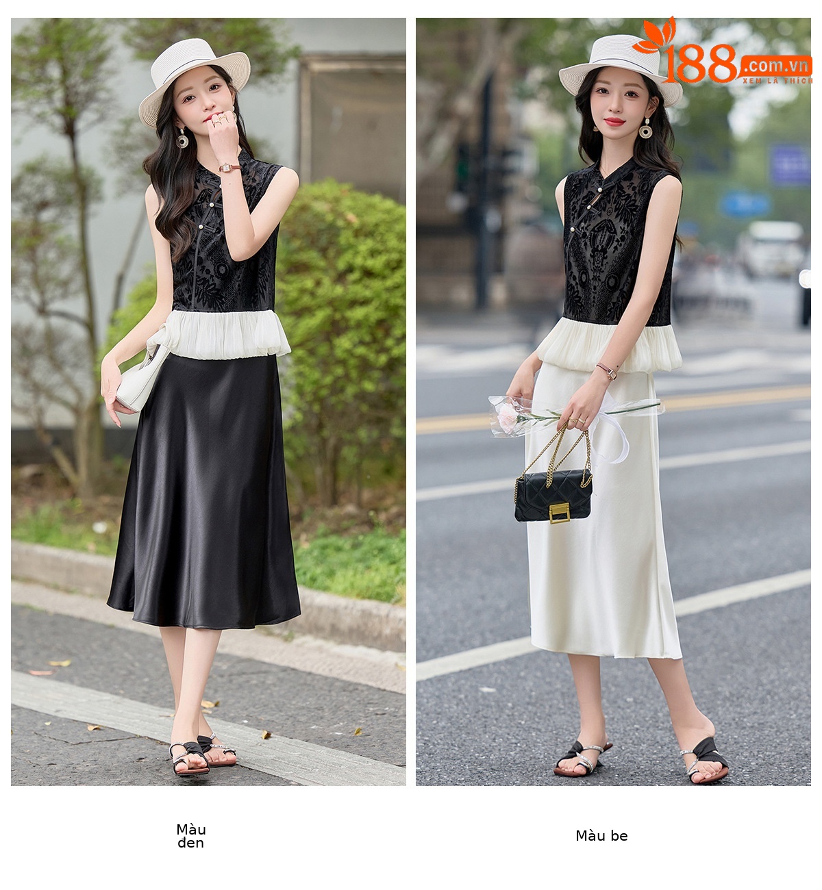 Bộ váy hai mảnh nữ tân cổ điển gồm áo gile và váy yếm hoa văn nổi — màu be, màu đen chi tiết 12