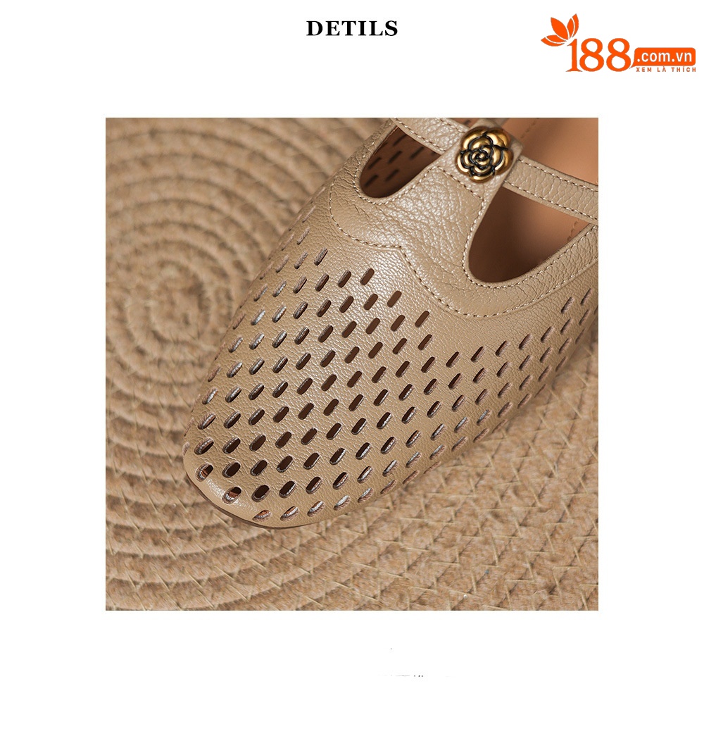 Dép sandal nữ quai chữ V da dê, gót thấp 3,5 cm, mũi kín hở gót — màu trắng ngà chi tiết 18