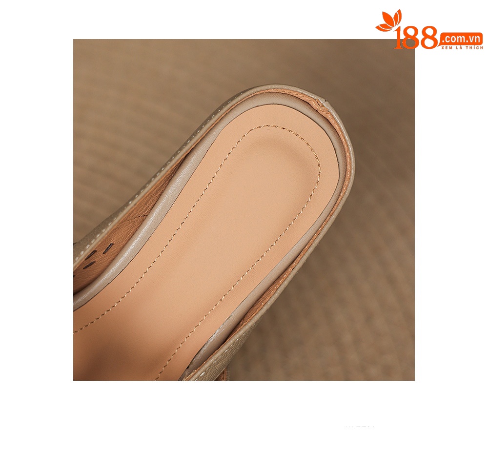 Dép sandal nữ quai chữ V da dê, gót thấp 3,5 cm, mũi kín hở gót — màu trắng ngà chi tiết 19