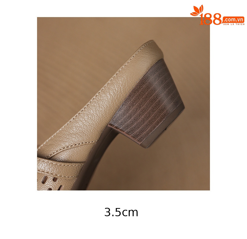 Dép sandal nữ quai chữ V da dê, gót thấp 3,5 cm, mũi kín hở gót — màu trắng ngà chi tiết 20