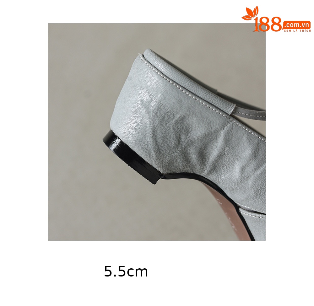 Sandal cao gót nữ mũi nhọn hở mũi, gót 5.5 cm, phong cách vintage đinh tán rỗng — Xám xanh chi tiết 9