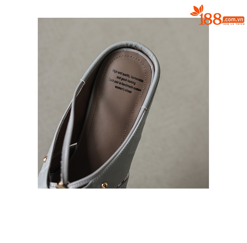 Sandal cao gót nữ mũi nhọn hở mũi, gót 5.5 cm, phong cách vintage đinh tán rỗng — Xám xanh chi tiết 11