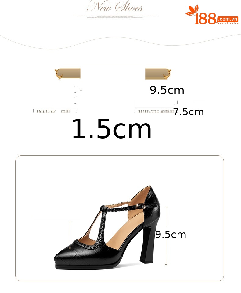 Sandal cao gót nữ mũi nhọn hở mũi gót 9,5 cm họa tiết vân đá vintage — đen chi tiết 2