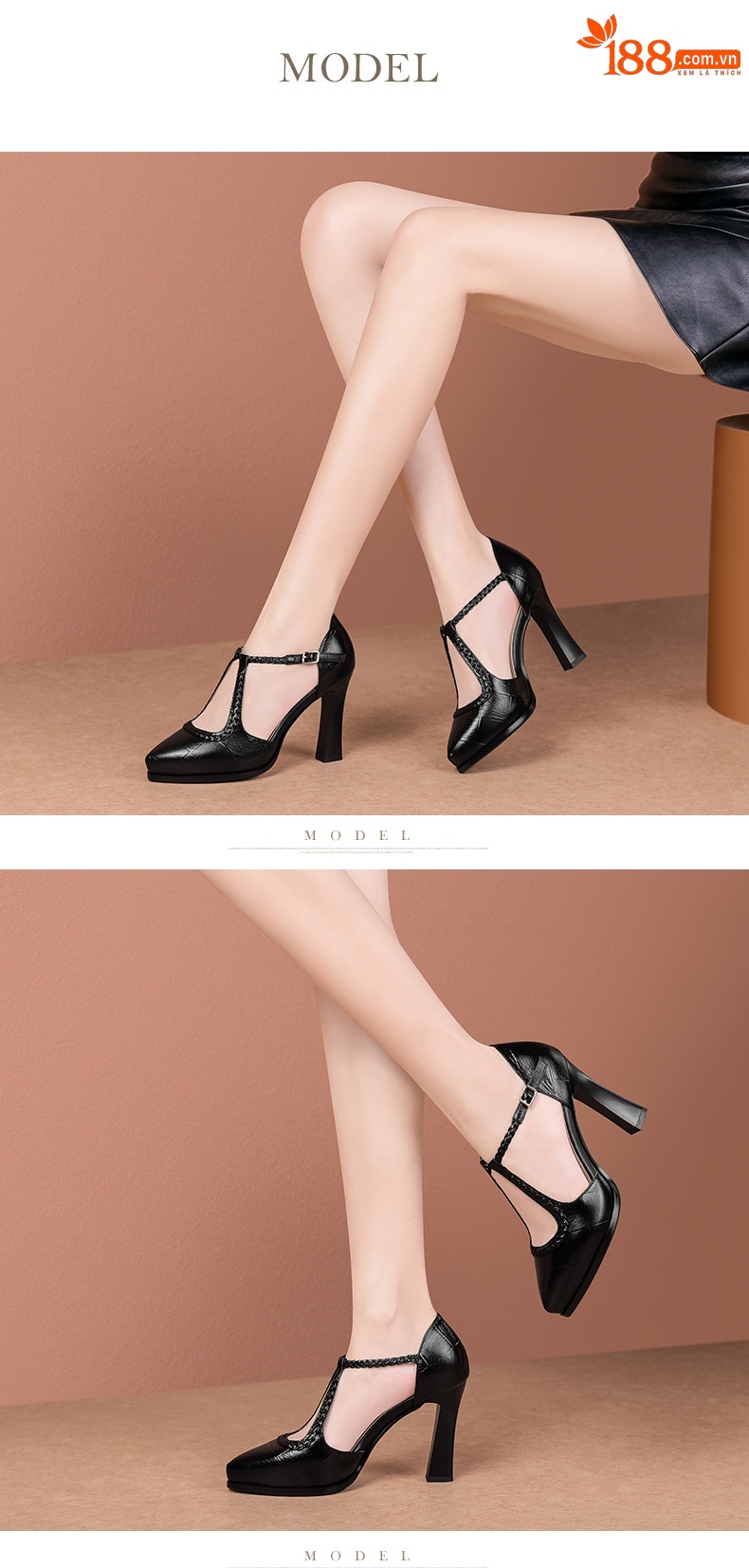 Sandal cao gót nữ mũi nhọn hở mũi gót 9,5 cm họa tiết vân đá vintage — đen chi tiết 3