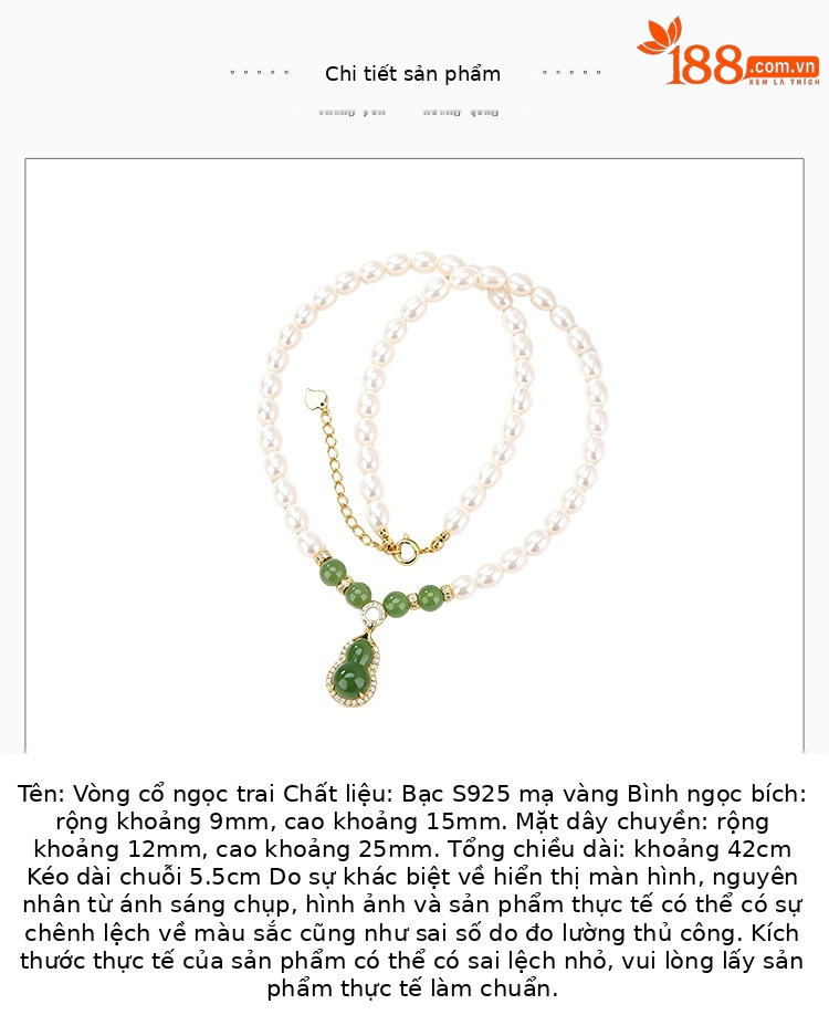 Dây chuyền bạc S925 mạ vàng đính ngọc trai nước ngọt và hồ lô ngọc bích — Bộ dây chuyền chi tiết 2