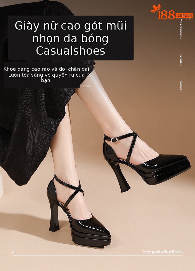 Sandal cao gót nữ mũi nhọn quai chéo đế platform gót 11 cm — Màu nude - 11cm chi tiết 1