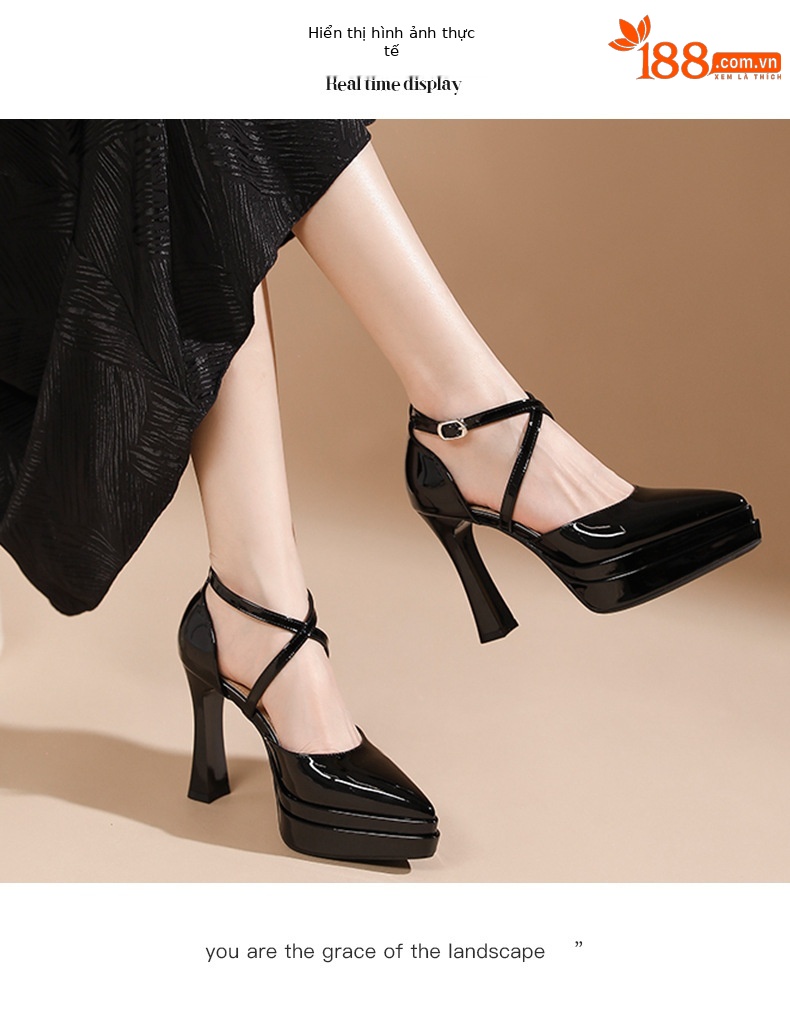 Sandal cao gót nữ mũi nhọn quai chéo đế platform gót 11 cm — Màu nude - 11cm chi tiết 5