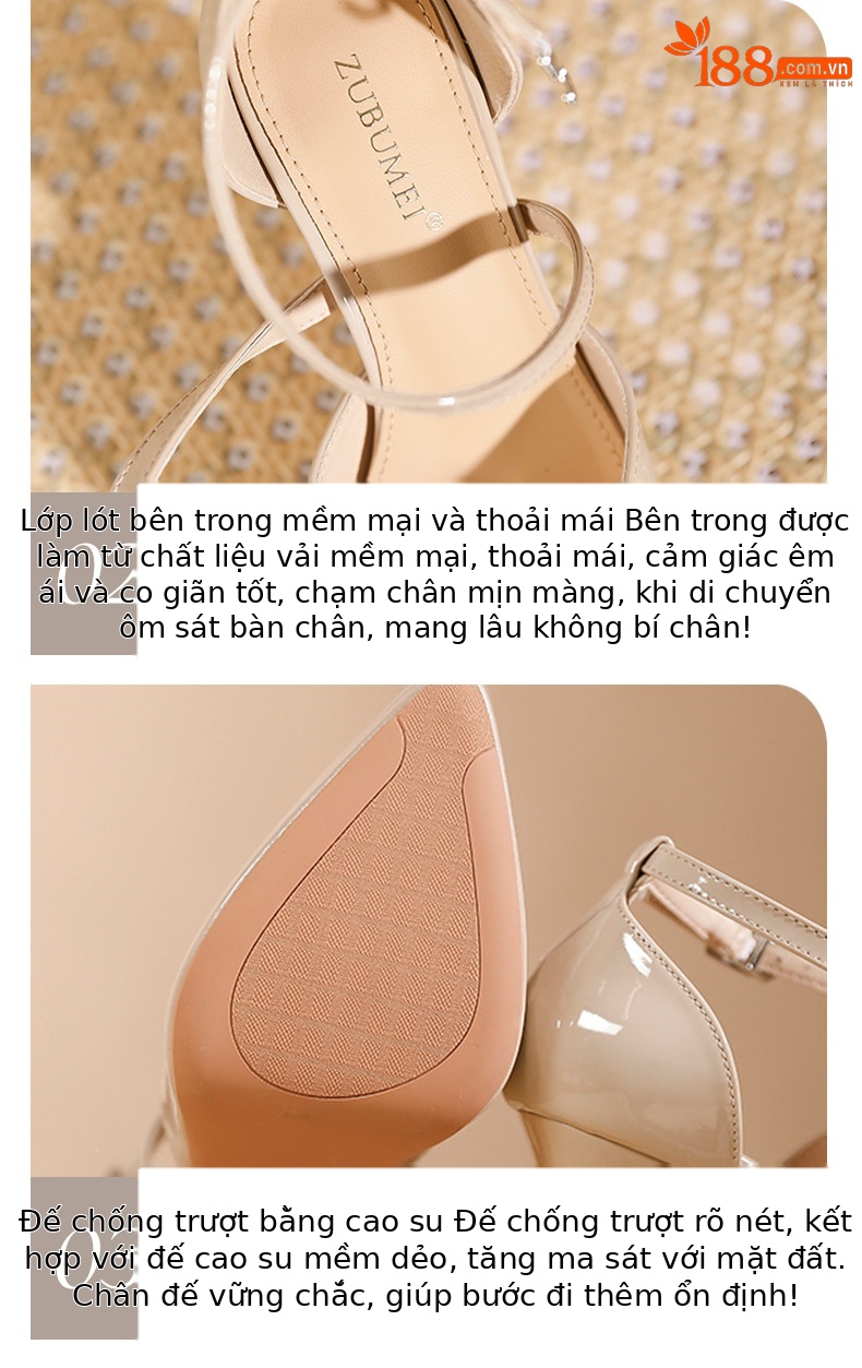 Sandal cao gót nữ mũi nhọn quai chéo đế platform gót 11 cm — Màu nude - 11cm chi tiết 4