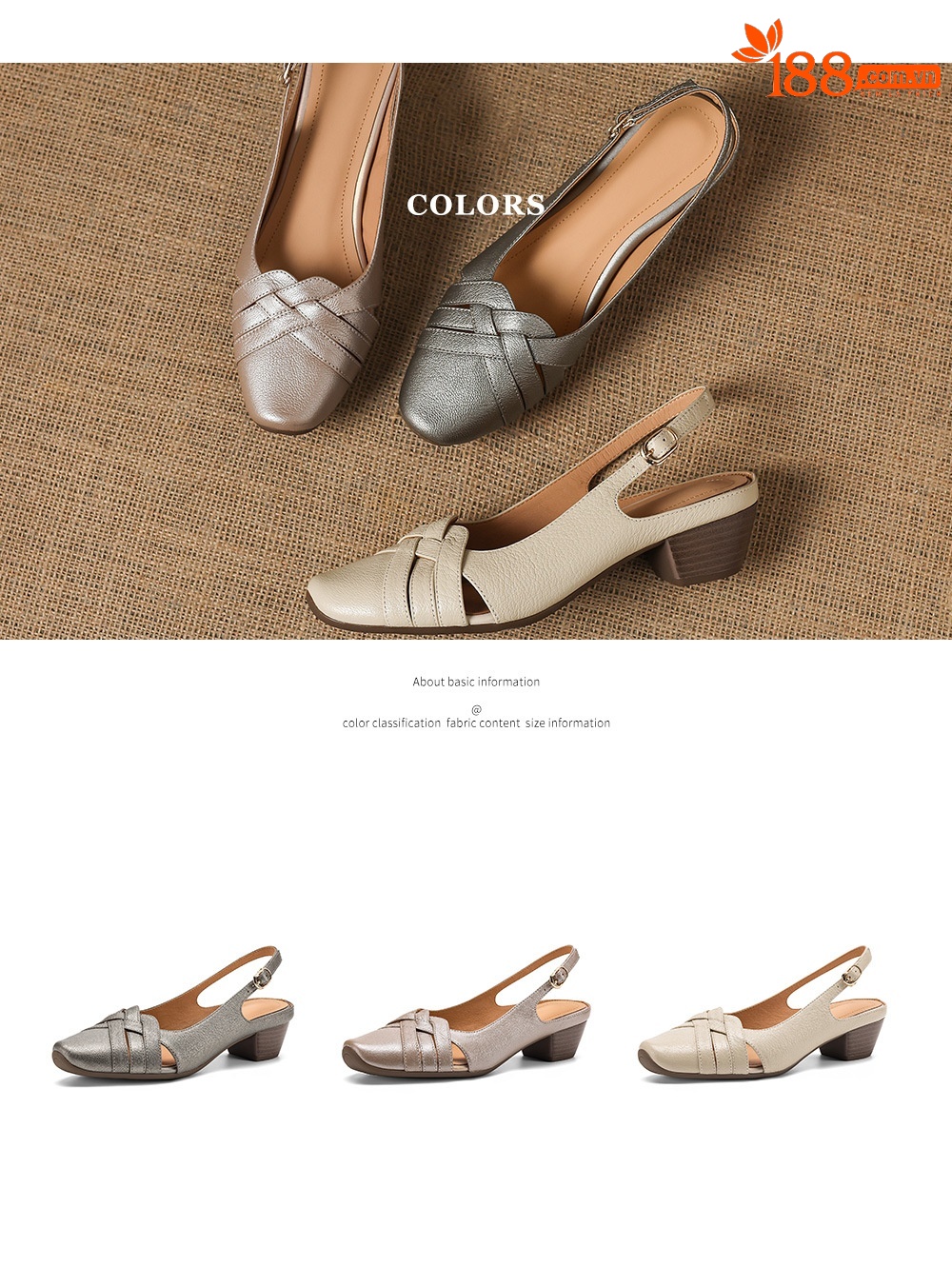 Sandal nữ mũi nhọn quai dệt gót thô 3.5 cm da cừu — Champagne màu chi tiết 5
