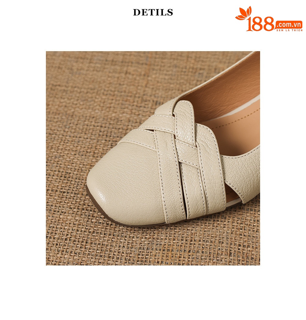 Sandal nữ mũi nhọn quai dệt gót thô 3.5 cm da cừu — Champagne màu chi tiết 23