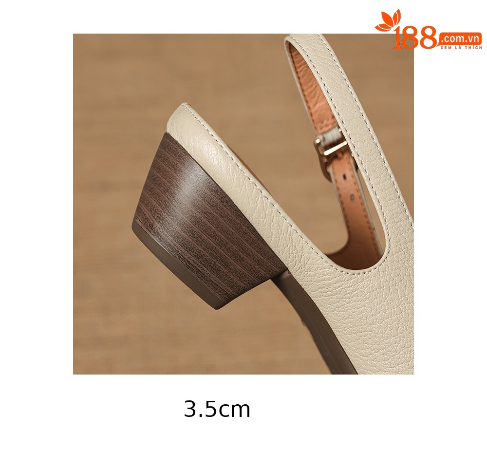 Sandal nữ mũi nhọn quai dệt gót thô 3.5 cm da cừu — Champagne màu chi tiết 25