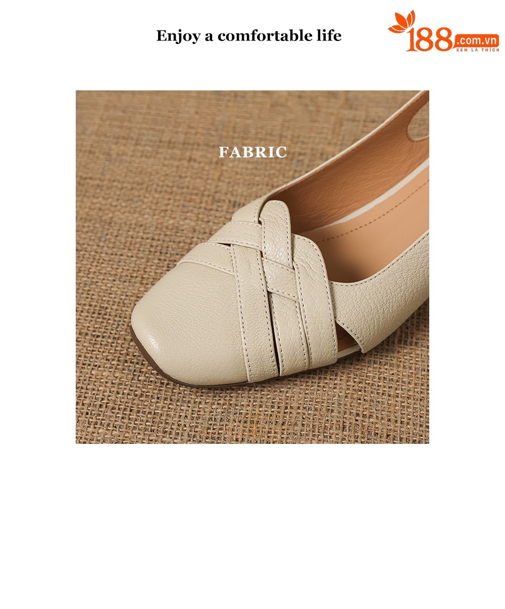 Sandal nữ mũi nhọn quai dệt gót thô 3.5 cm da cừu — Champagne màu chi tiết 3