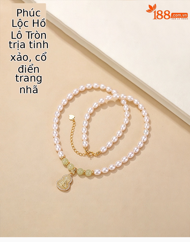 Dây chuyền bạc S925 mạ vàng đính ngọc trai nước ngọt và ngọc bích hồ lô — Bộ dây chuyền chi tiết 1