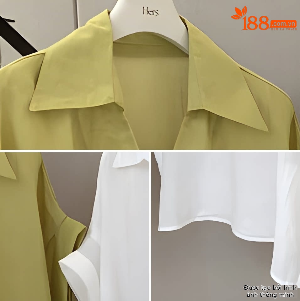 Áo sơ mi nữ linen tay ngắn cổ V phong cách Pháp — nghệ, màu hồng, màu trắng, màu mơ chi tiết 9