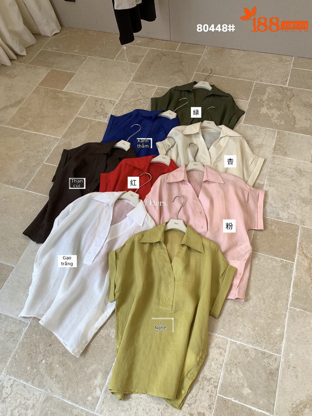 Áo sơ mi nữ linen tay ngắn cổ V phong cách Pháp — nghệ, màu hồng, màu trắng, màu mơ chi tiết 29