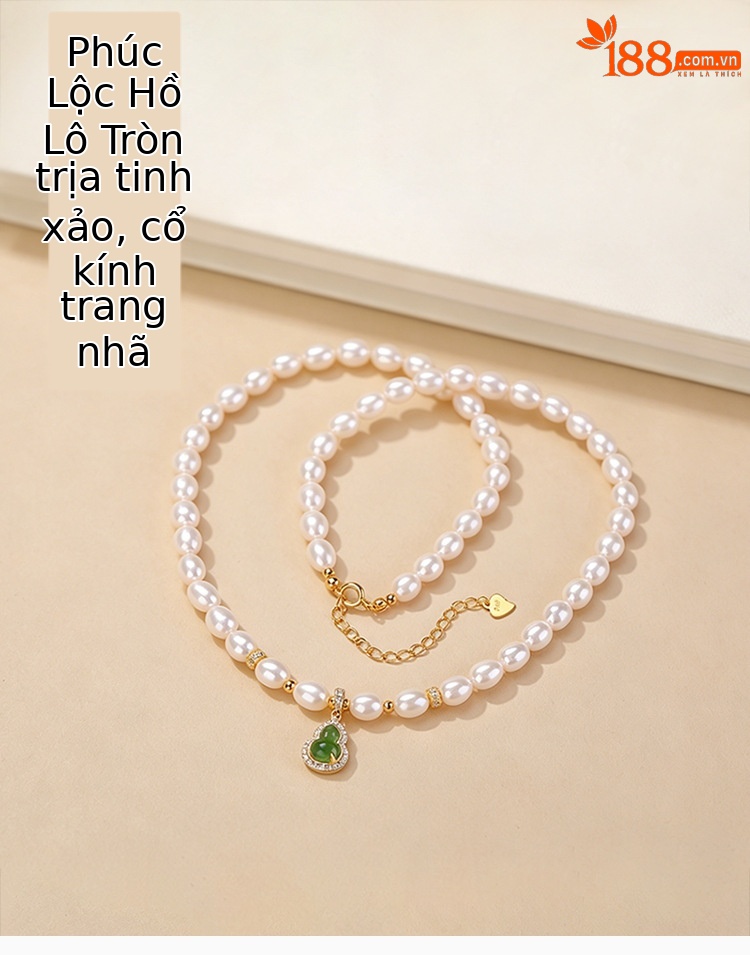 Dây chuyền bạc S925 mạ vàng đính ngọc trai nước ngọt và hồ lô ngọc bích — Bộ dây chuyền chi tiết 1