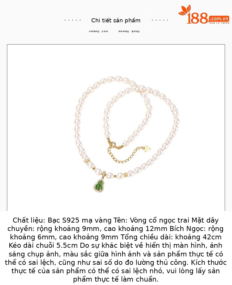 Dây chuyền bạc S925 mạ vàng đính ngọc trai nước ngọt và hồ lô ngọc bích — Bộ dây chuyền chi tiết 2