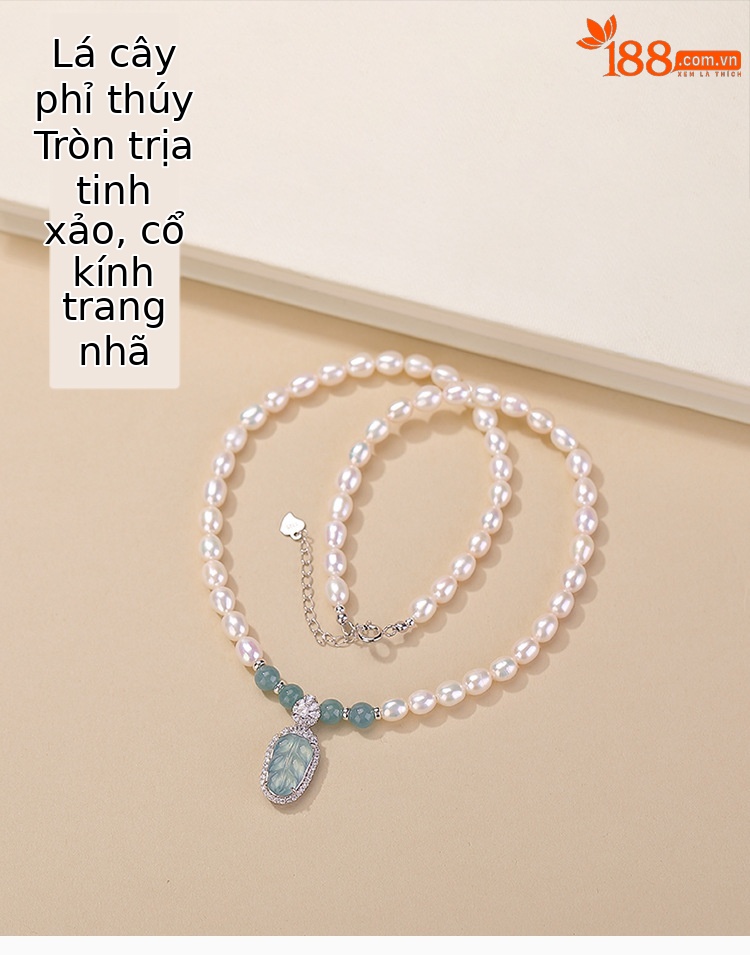 Dây chuyền bạc S925 xi mạ vàng đính ngọc trai nước ngọt tự nhiên và mặt dây hình lá ngọc bích — Bộ dây chuyền chi tiết 1